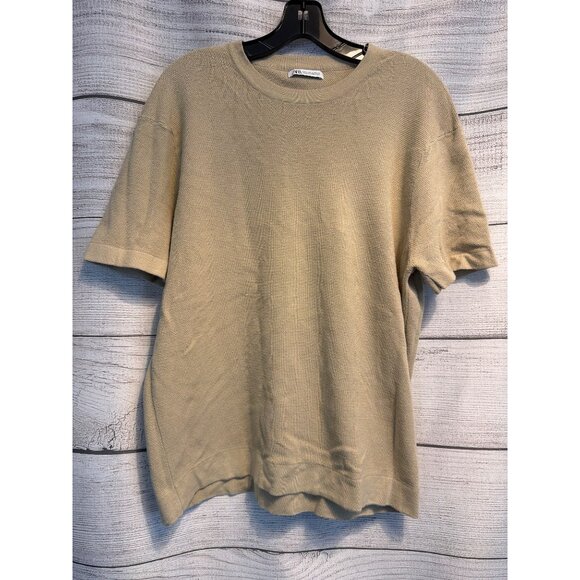 Zara Mens Beige Short-Sleeve Knit Textured T-Shirt Size XL - Picture 1 of 3